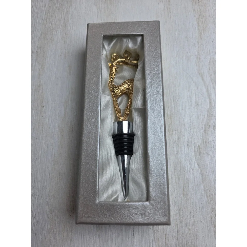 Gold Deer Wine Bottle Stopper Stag Head Barware Gift Boxed Cottagecore Holiday